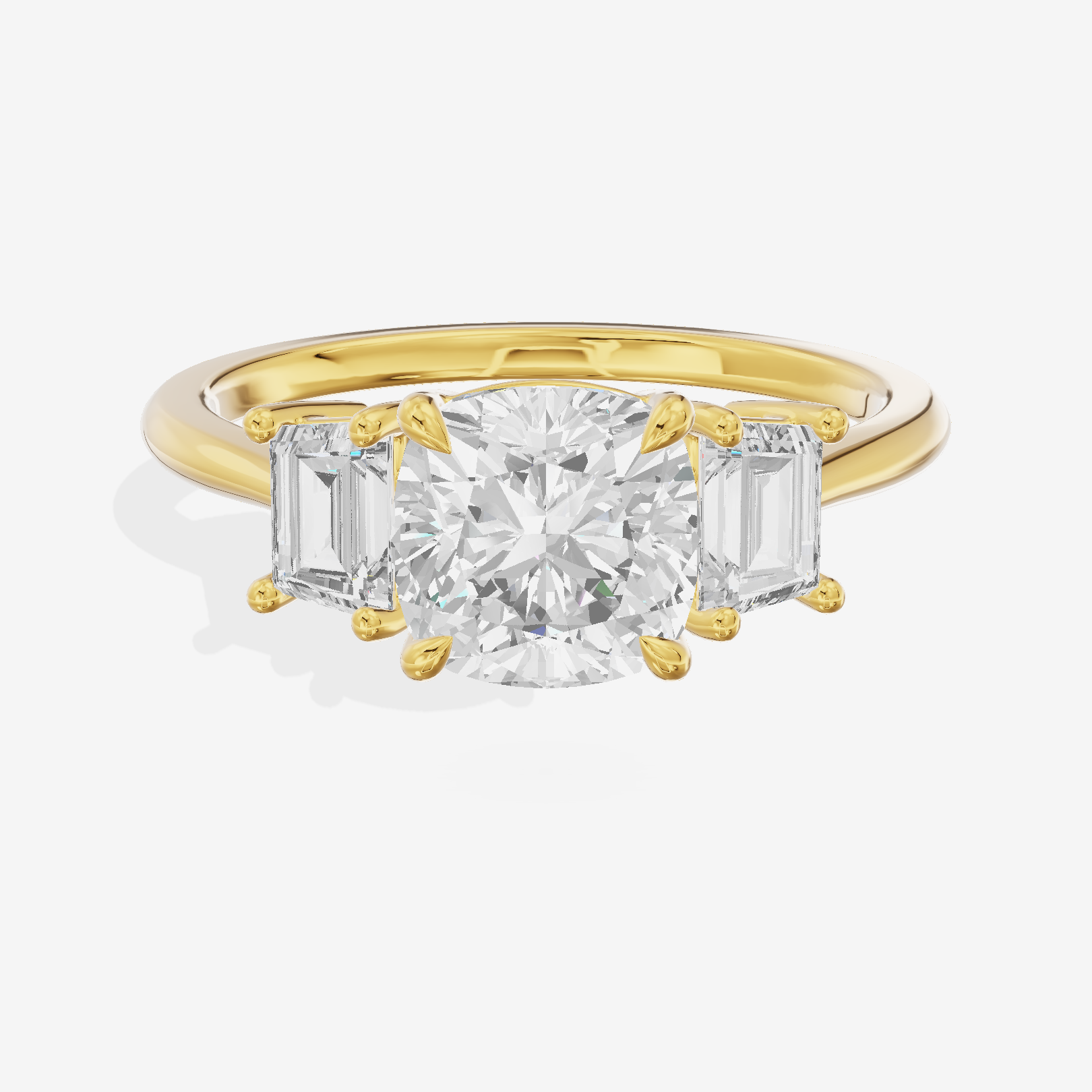 Triade Side Stone Cushion Three Stone Engagement Ring (2/5 ct. tw.) in 18K Yellow Gold
