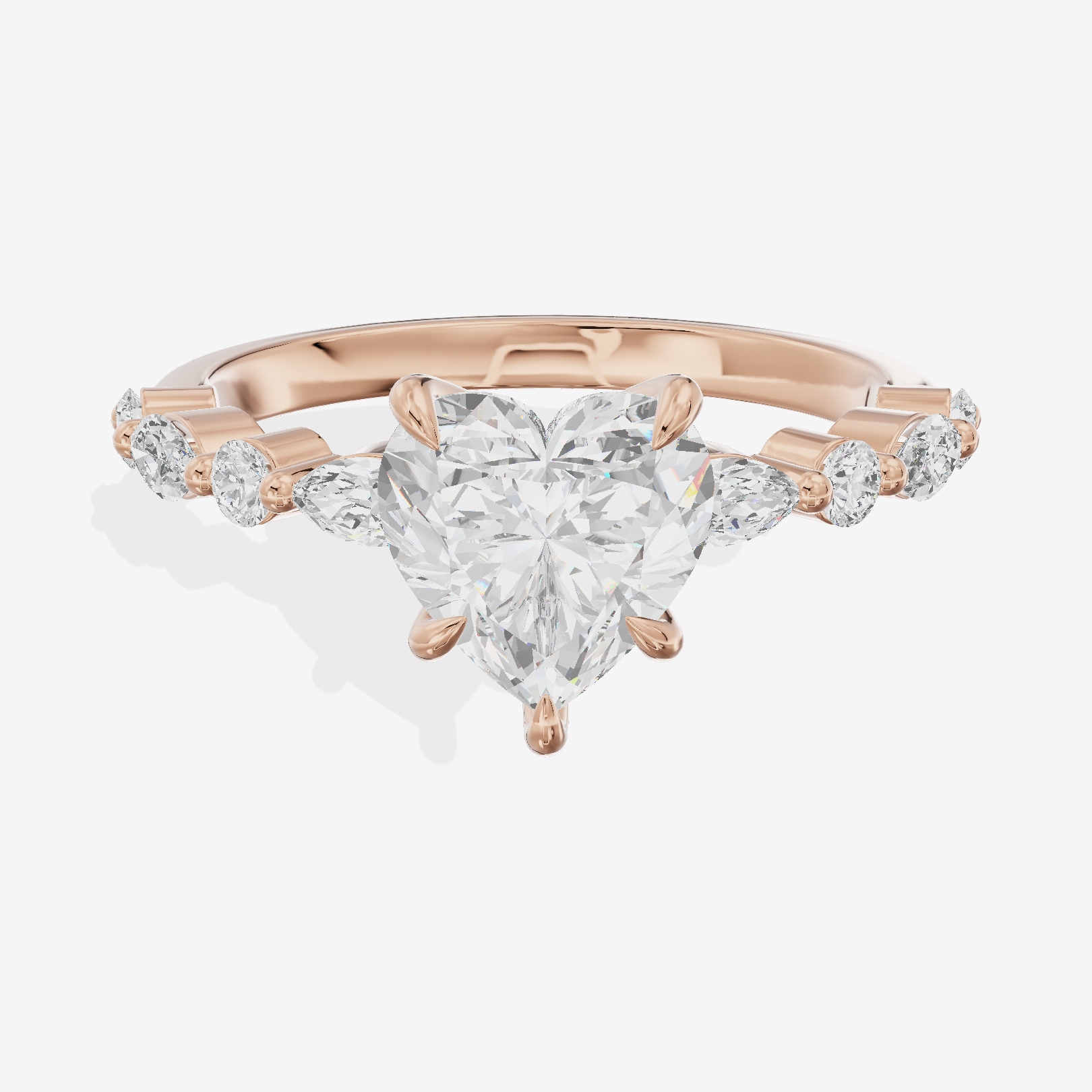 Lumera Cathedral Heart Engagement Ring with Side Stones (1/3 ct. tw.) in 14K Rose Gold