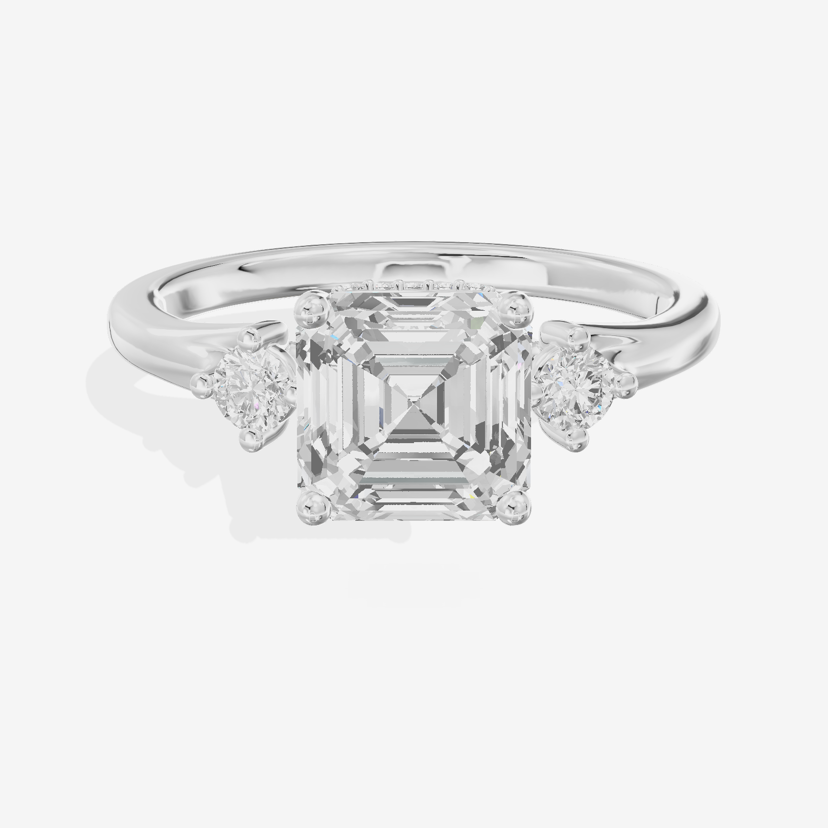 Sincere Three Stone Asscher Engagement Ring (1/6 ct. tw.) in 14K White Gold