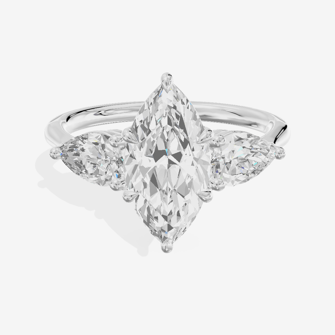 Luxe Adorae Three Stone Marquise Engagement Ring (3/4 ct. tw.) in 18K White Gold