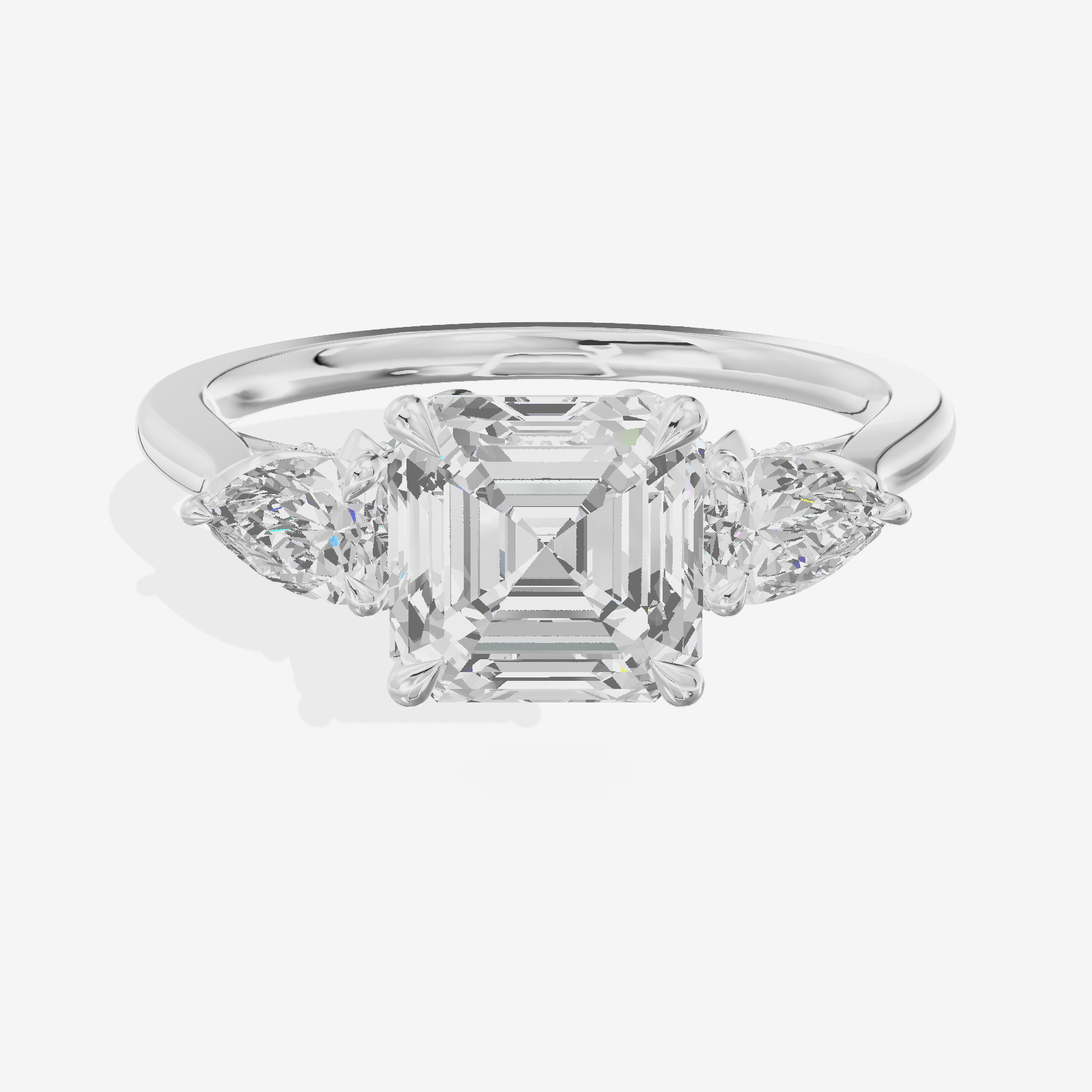 Modern Sincere Three Stone Asscher Engagement Ring (1/2 ct. tw.) in 14K White Gold