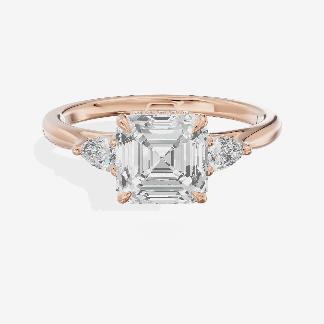 Aurea Three Stone Asscher Engagement Ring (1/4 ct. tw.) in 14K Rose Gold