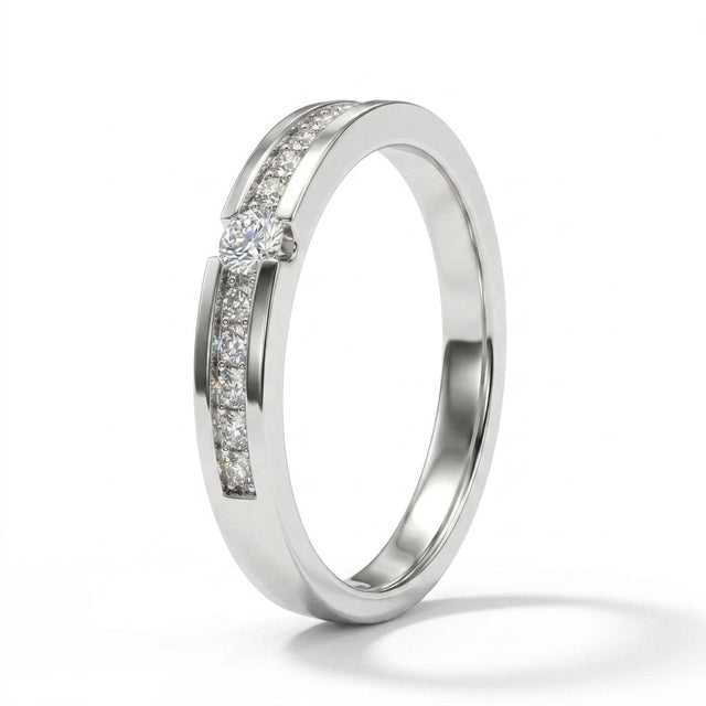 Low Profile Round Wedding Band (1/8 ct. tw.) in 18K White Gold
