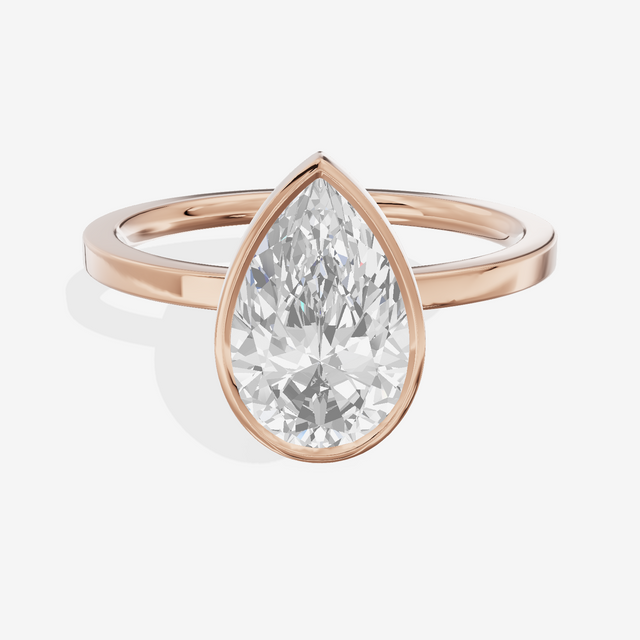 One of One Classic 1.5mm Pear Bezel Engagement Ring in 14K Rose Gold
