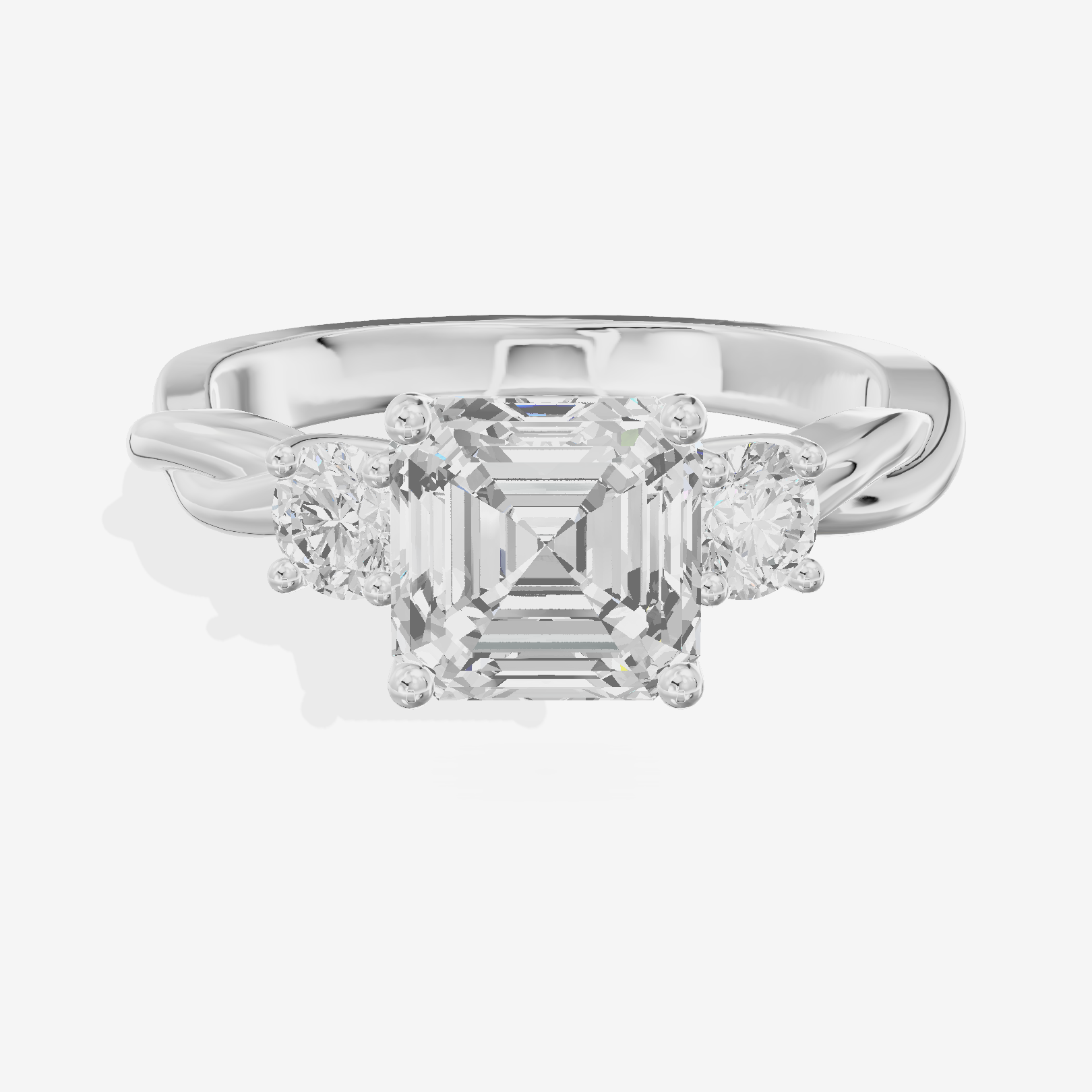 Twined Triade Asscher Three Stone Engagement Ring (1/4 ct. tw.) in 18K White Gold