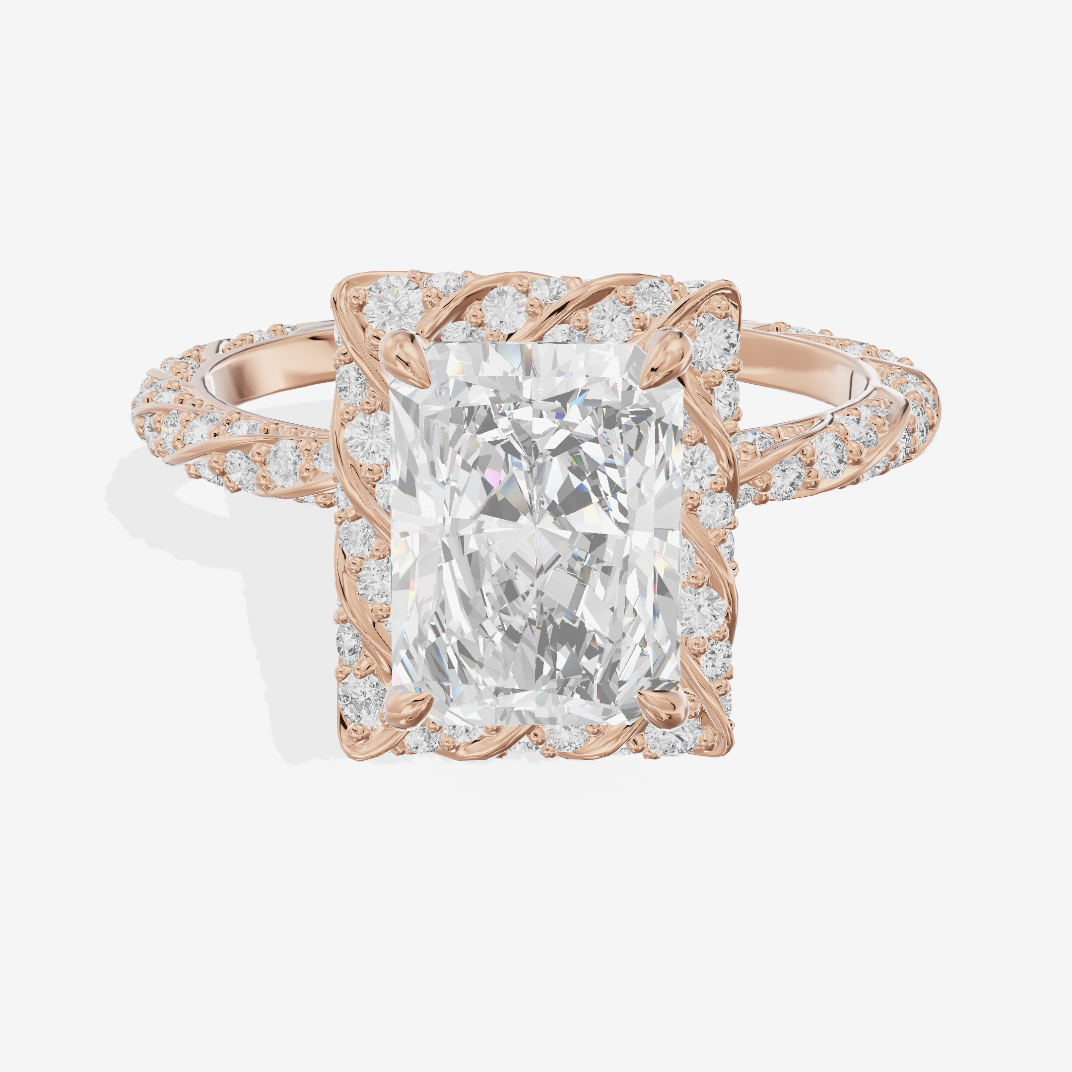 Clusta Hidden Halo Radiant Engagement Ring (1/2 ct. tw.) in 18K Rose Gold