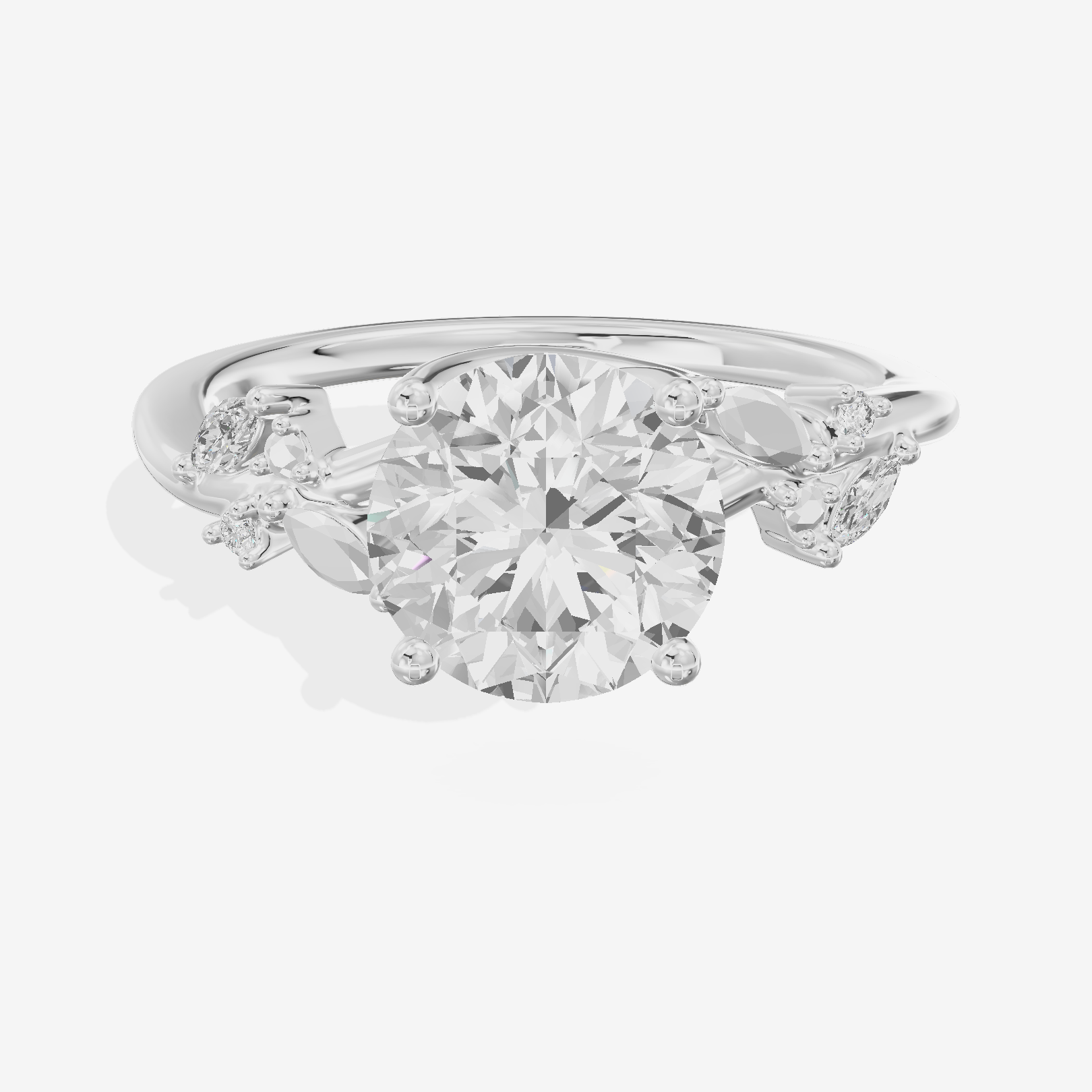 Lustrous Aurea Round Engagement Ring with Side Stones (3/4 ct. tw.) in Platinum