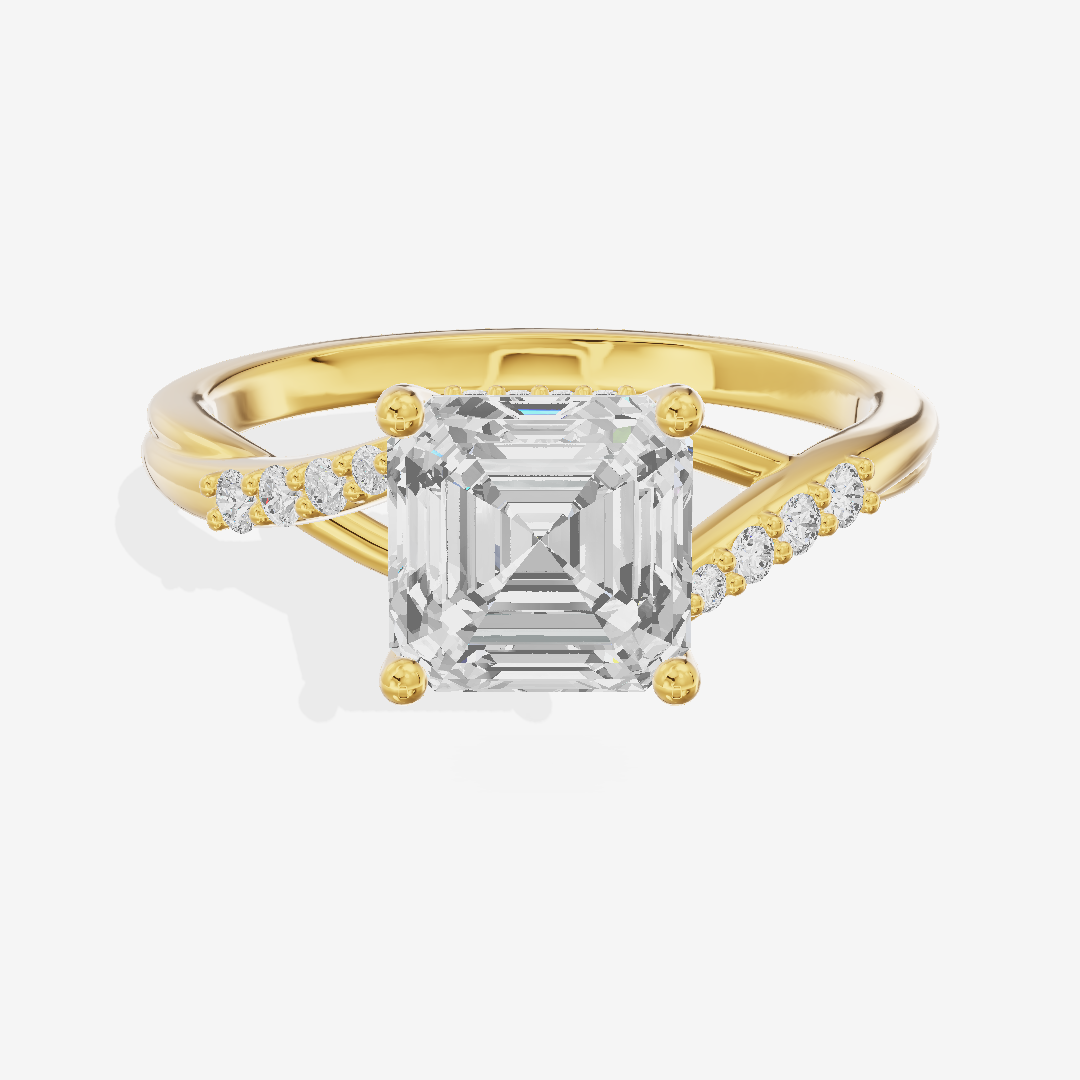 Aimora Hidden Halo Asscher Engagement Ring (1/8 ct. tw.) in 14K Yellow Gold