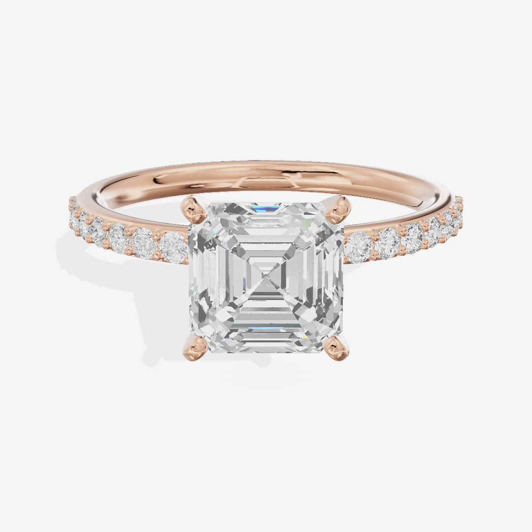 One of One Petite Asscher Engagement Ring with Side Stones (1/4 ct. tw.) in 18K Rose Gold