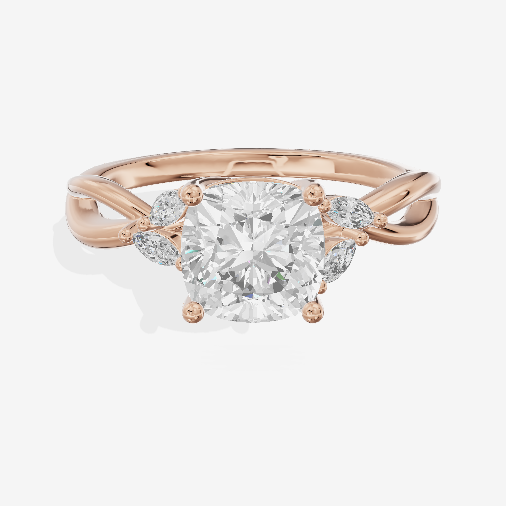 Vowsae Pavé Cushion Engagement Ring with Side Stones (1/8 ct. tw.) in 18K Rose Gold