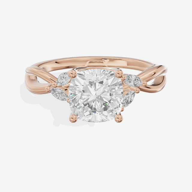 Vowsae Pavé Cushion Engagement Ring with Side Stones (1/8 ct. tw.) in 18K Rose Gold