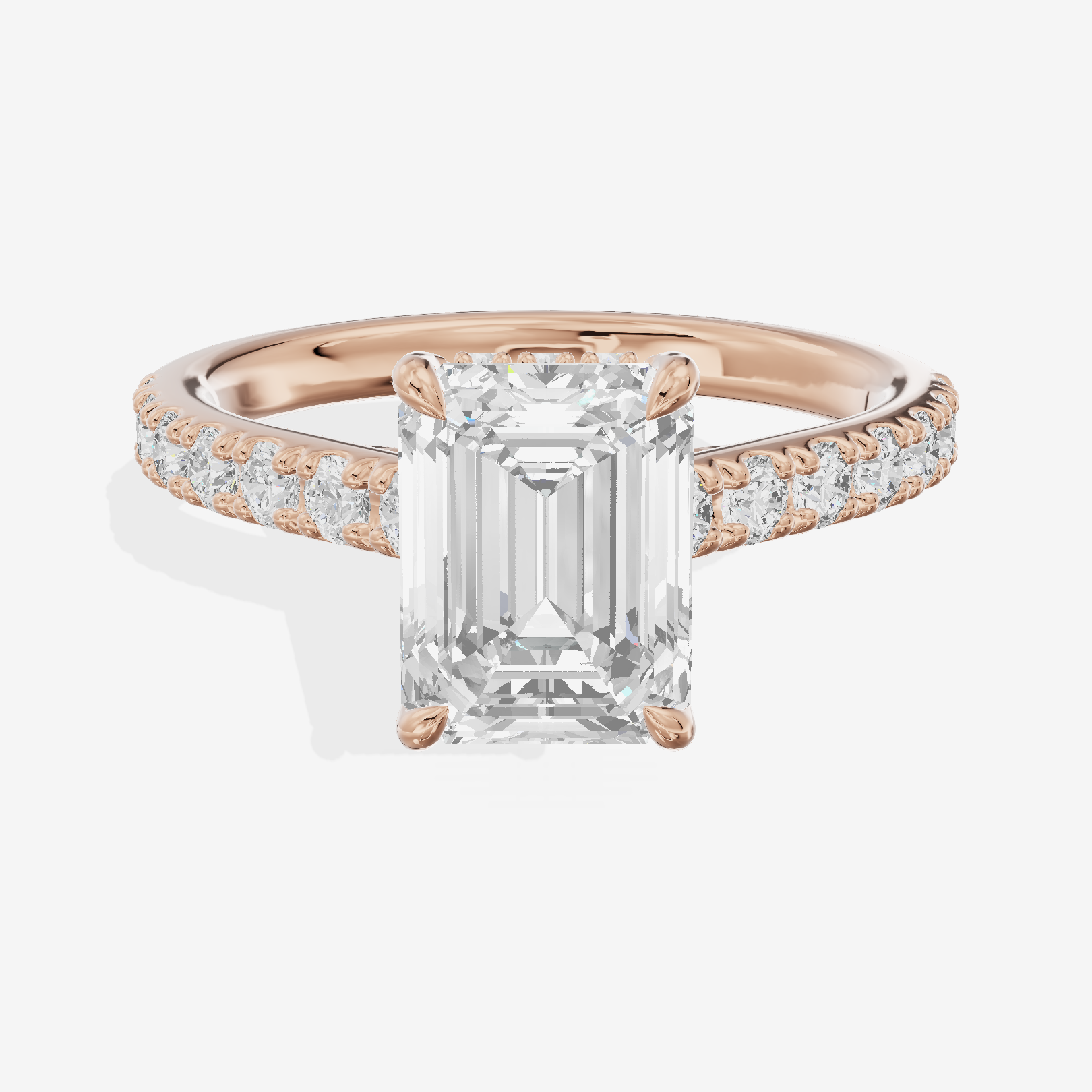 Tender Whisper Emerald Engagement Ring with Side Stones (1/6 ct. tw.) in 14K Rose Gold