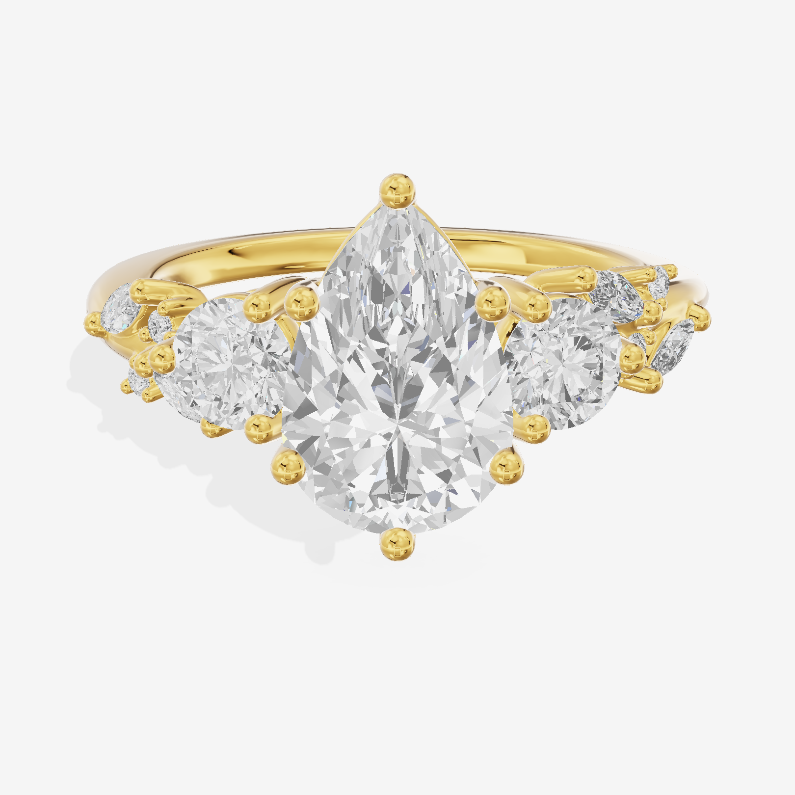 Grand Sincere Three Stone Pear Engagement Ring (1/3 ct. tw.) in 18K Yellow Gold
