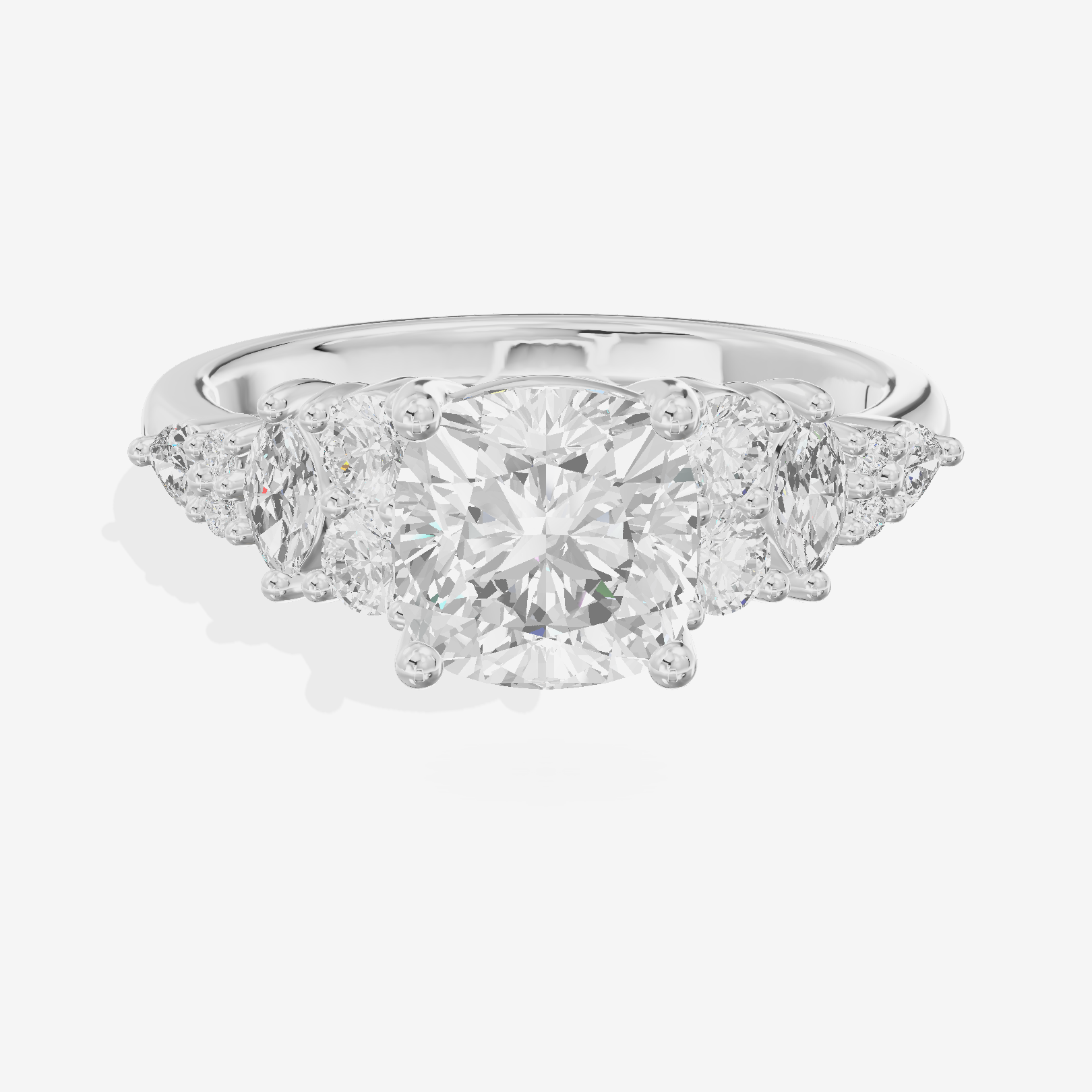 Modern Maia Cushion Engagement Ring with Side Stones (1/5 ct. tw.) in 18K White Gold
