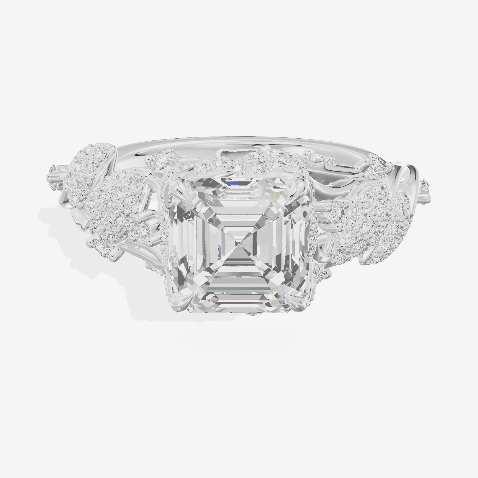Modern Linger Asscher Engagement Ring with Side Stones (3/4 ct. tw.) in 18K White Gold