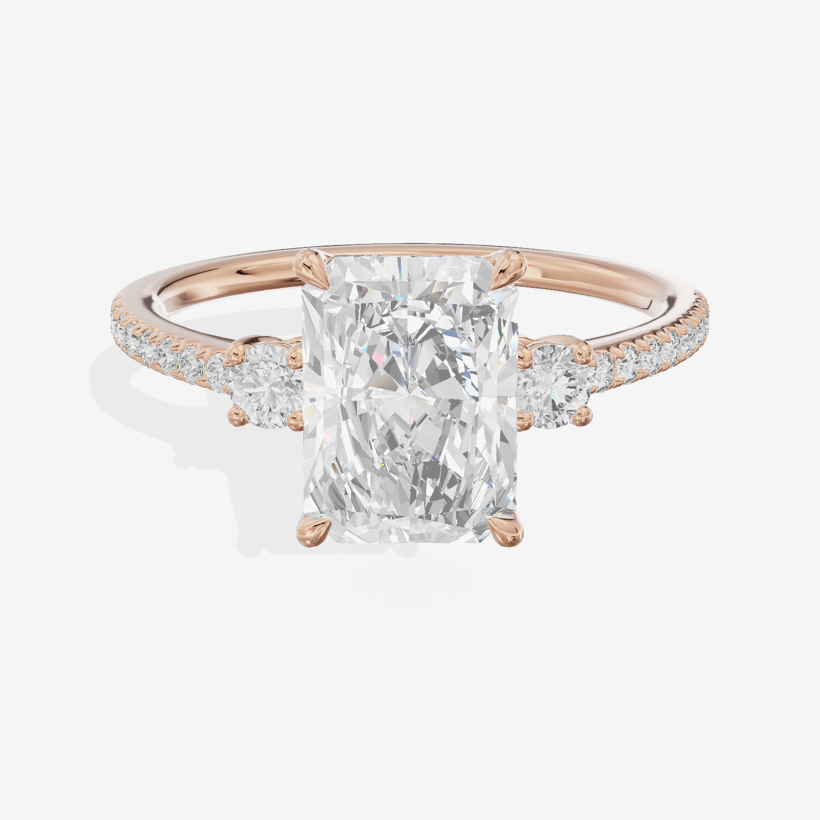 Mirth Three Stone Radiant Engagement Ring (1/4 ct. tw.) in 18K Rose Gold