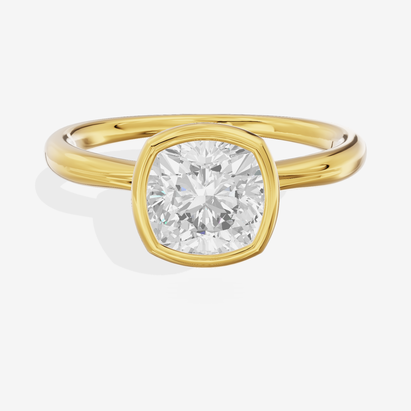 Coeurine Bezel 2mm Cushion Solitaire Engagement Ring in 14K Yellow Gold