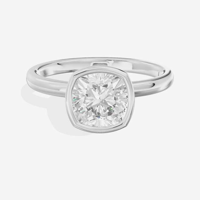 Trellise Bezel 2mm Cushion Solitaire Engagement Ring in 18K White Gold