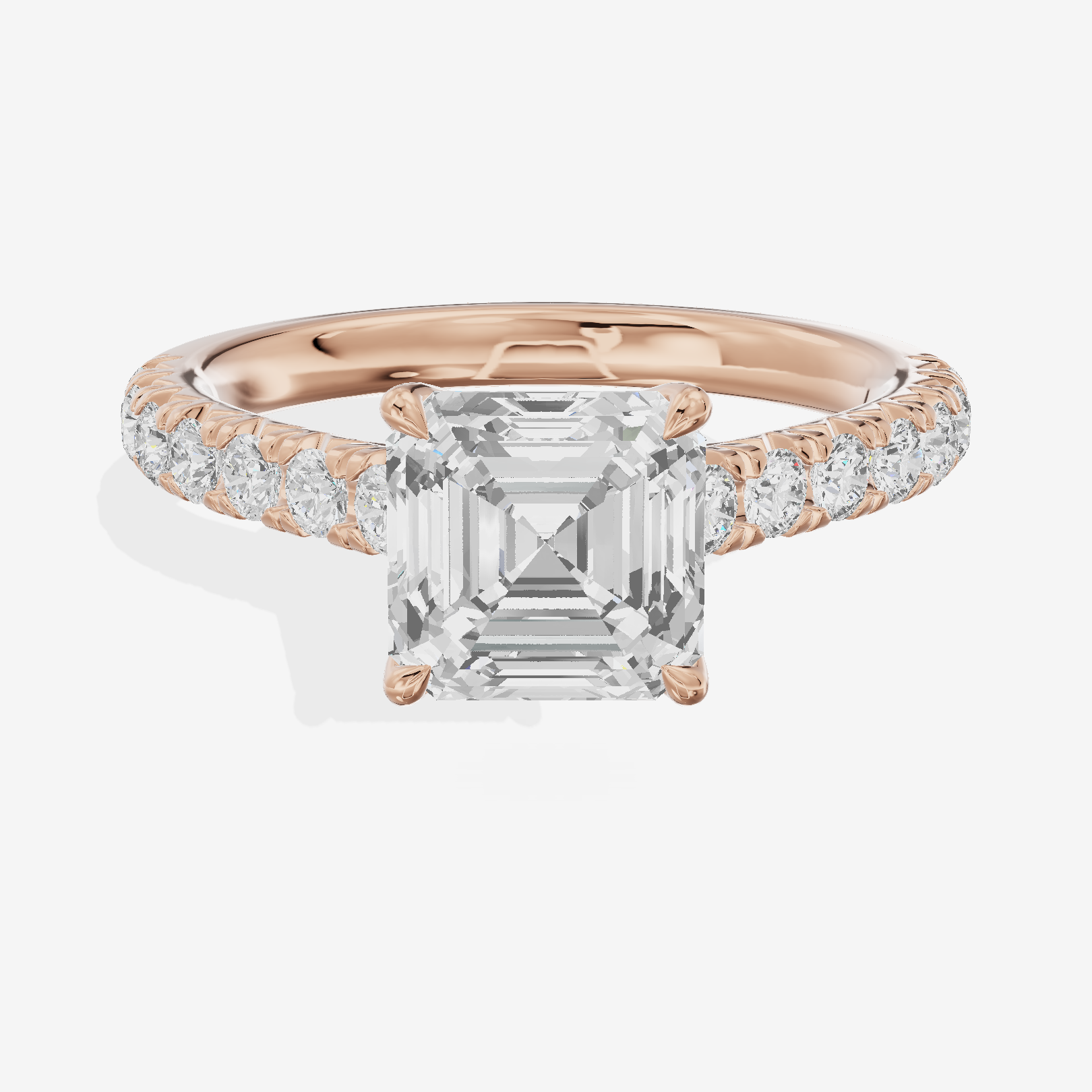Whispered Sincere Asscher Engagement Ring with Side Stones (2/5 ct. tw.) in 18K Rose Gold