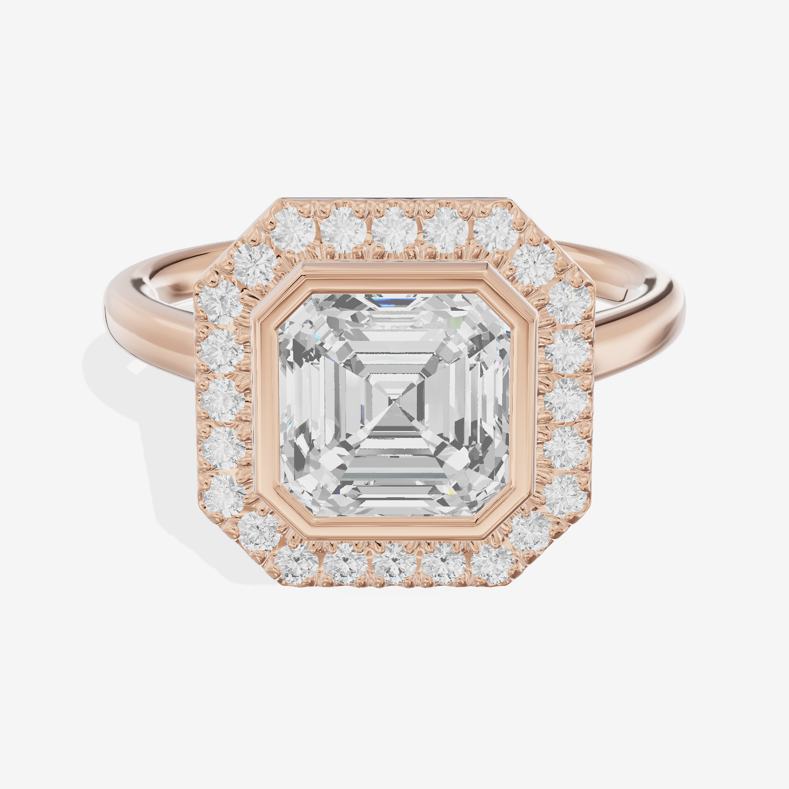 Trellise Halo Asscher Engagement Ring (1/4 ct. tw.) in 18K Rose Gold