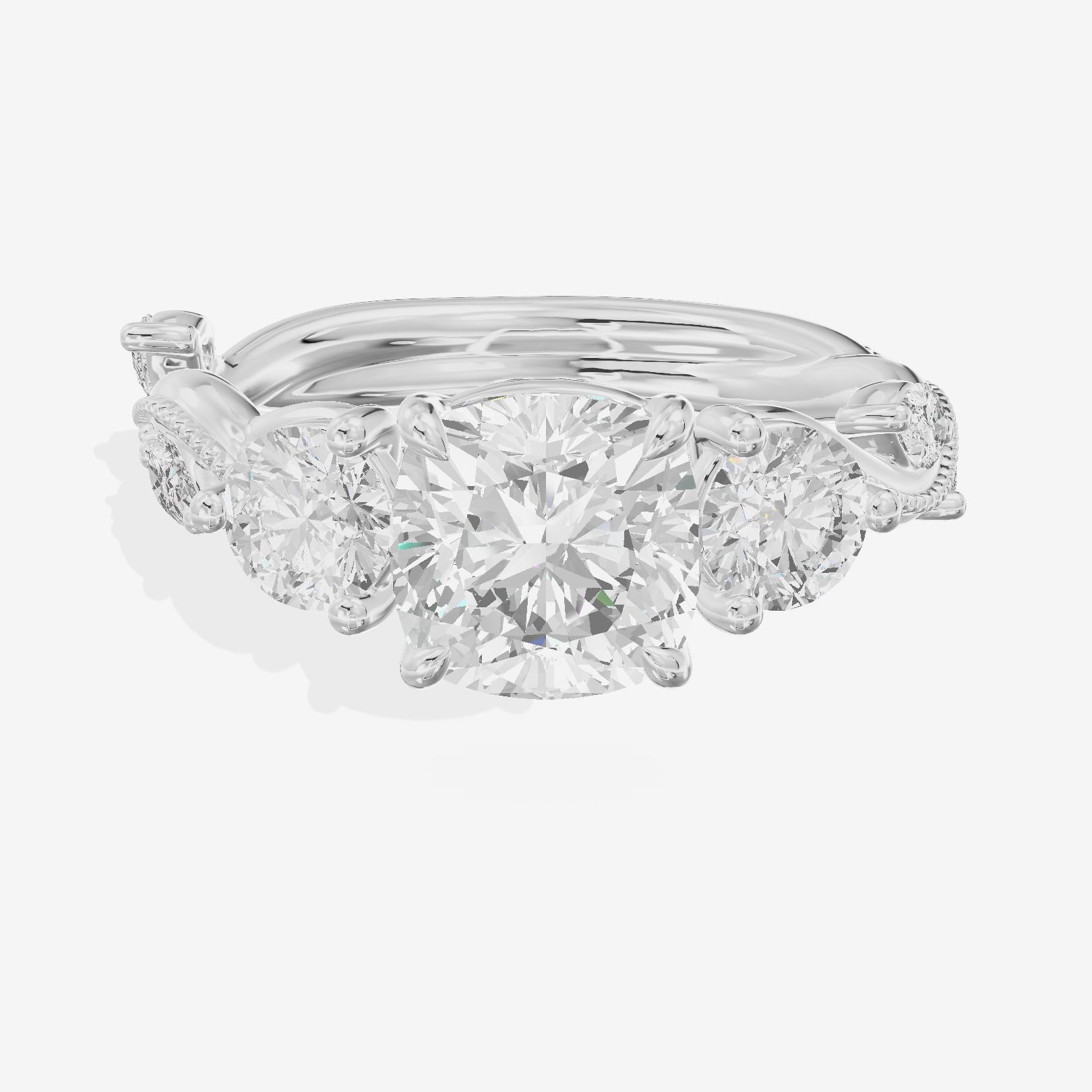 Vintage Belovae Cushion Three Stone Engagement Ring (3/5 ct. tw.) in Platinum