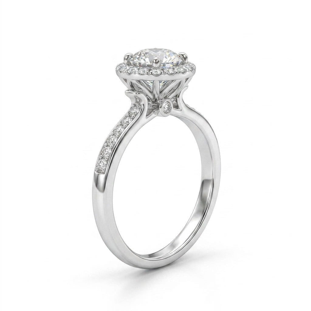 Halo Pavé Round Engagement Ring (1/2 ct. tw.) in 18K White Gold