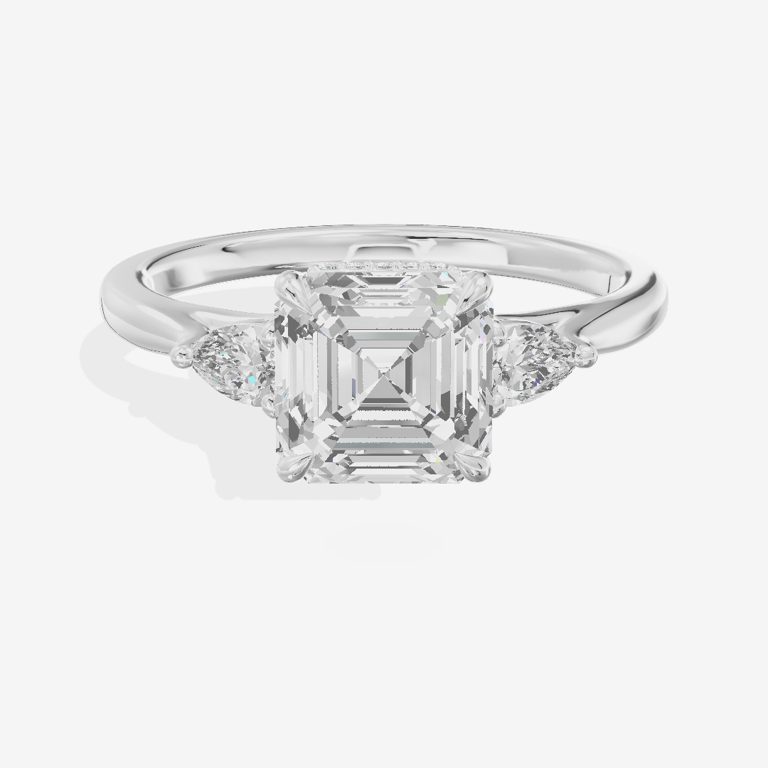 Aurea Three Stone Asscher Engagement Ring (1/4 ct. tw.) in 14K White Gold