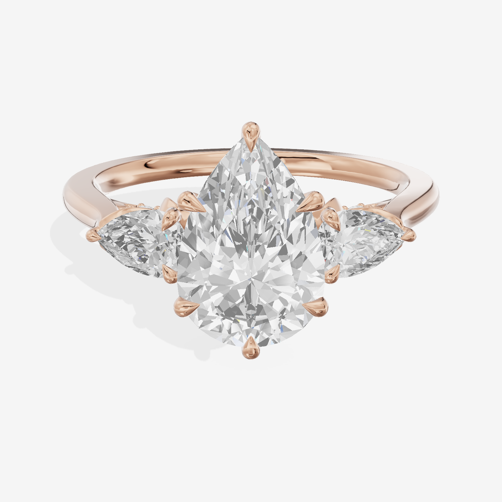 Modern Sincere Three Stone Pear Engagement Ring (1/2 ct. tw.) in 14K Rose Gold
