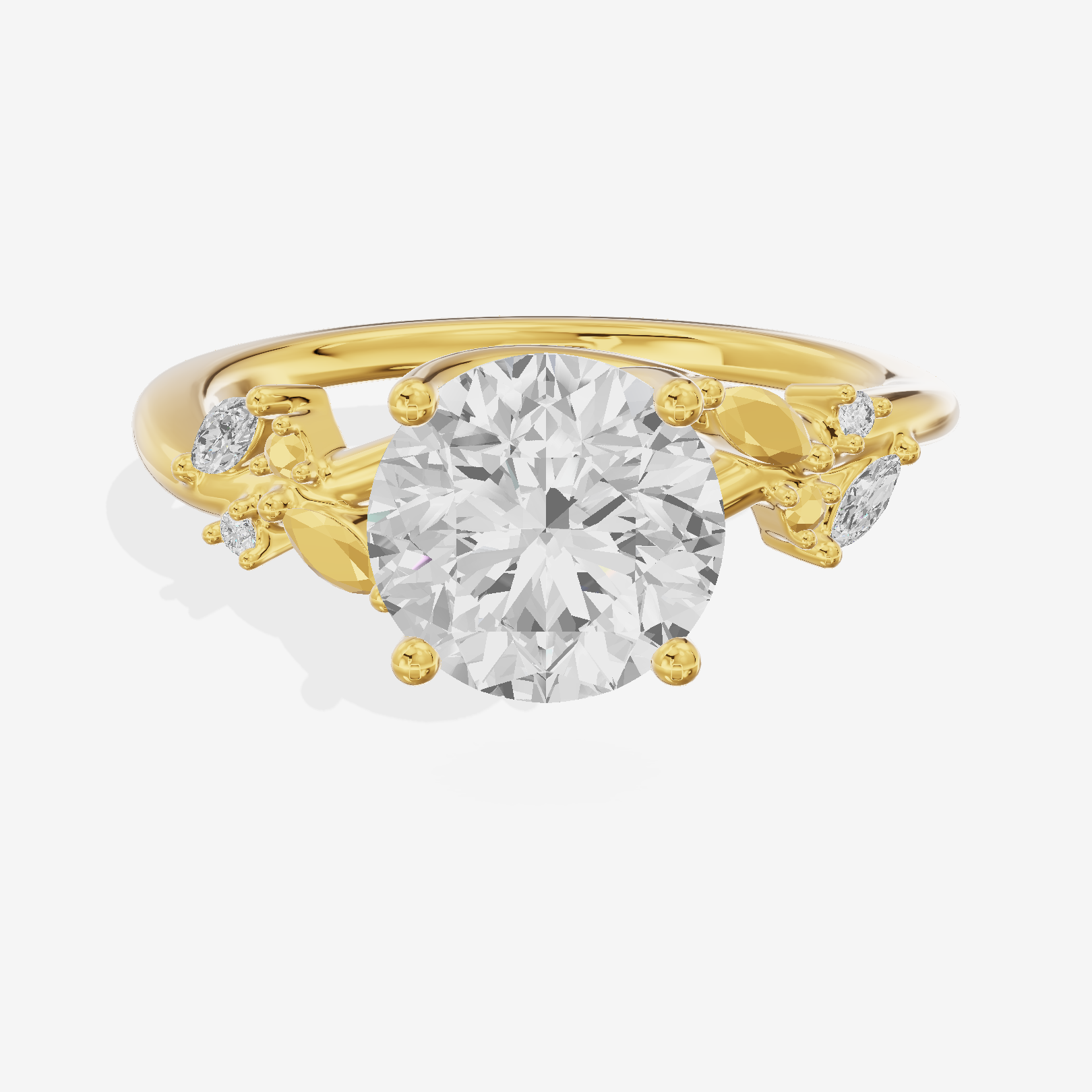 Lustrous Aurea Round Engagement Ring with Side Stones (3/4 ct. tw.) in 18K Yellow Gold