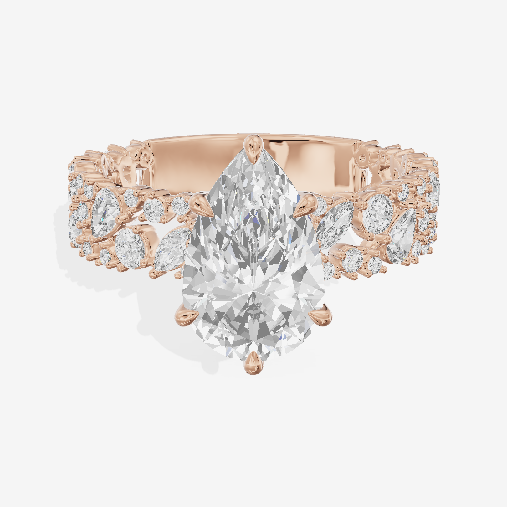 Aurea Cathedral 4.2mm Pear Engagement Ring with Side Stones (3/4 ct. tw.) in 18K Rose Gold