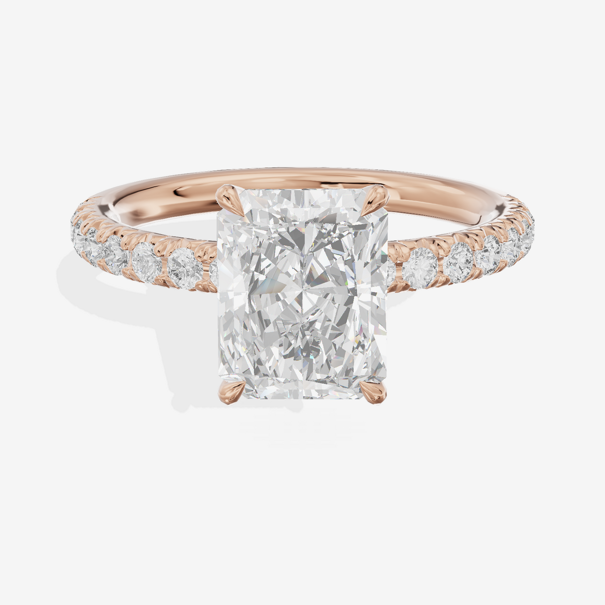 Bowed Whisper Radiant Engagement Ring with Side Stones (1/4 ct. tw.) in 18K Rose Gold