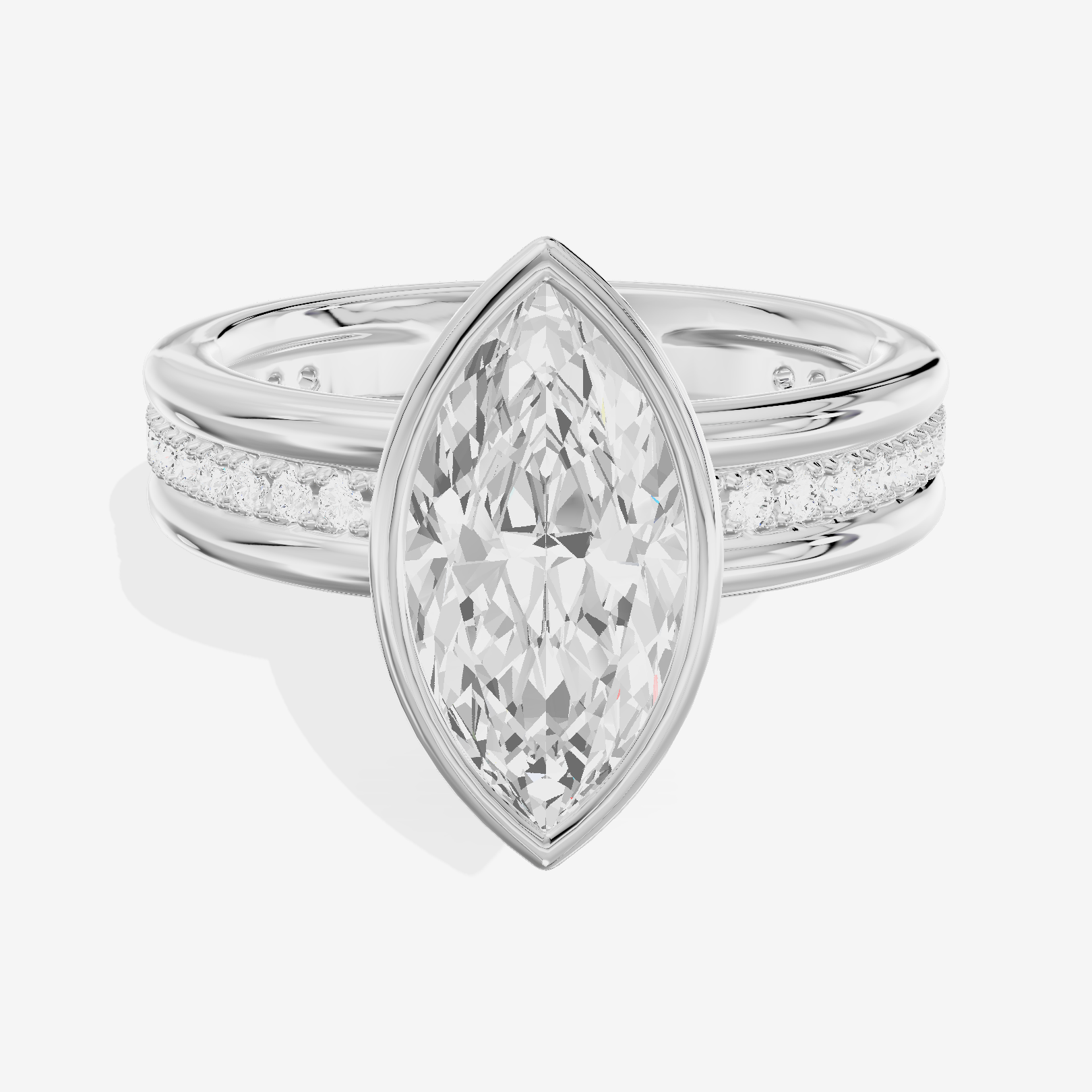 Belovae Bezel Marquise Engagement Ring with Side Stones (1/4 ct. tw.) in 14K White Gold