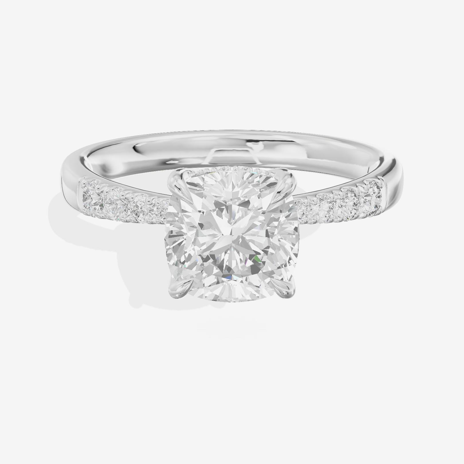 Classic Tensare Cushion Engagement Ring with Hidden Halos (1/15 ct. tw.) in 18K White Gold