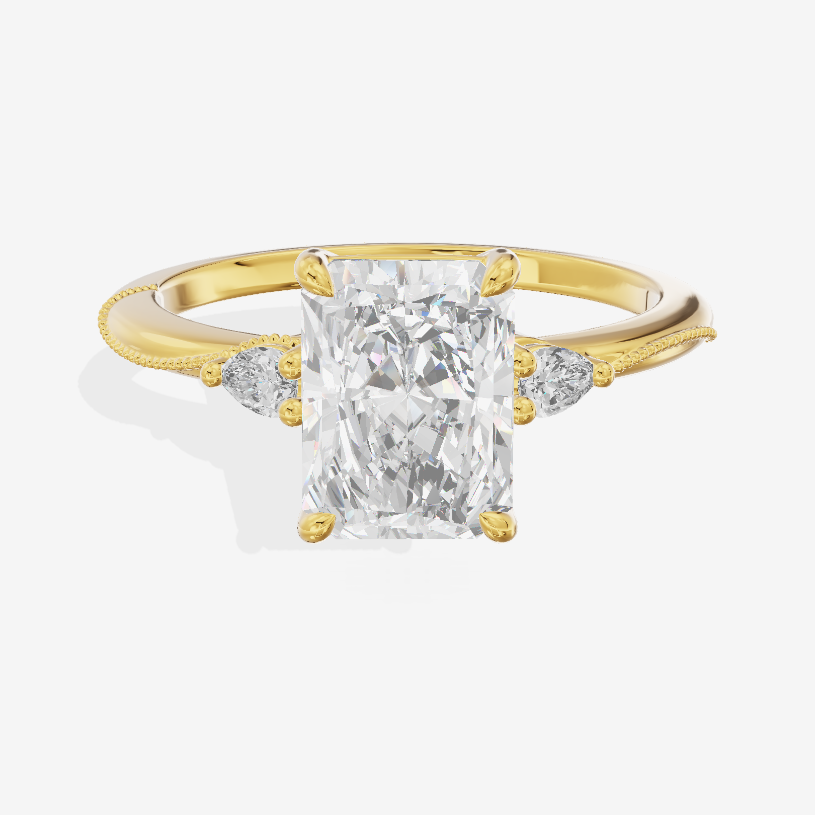 Promezza Three Stone Radiant Engagement Ring (1/10 ct. tw.) in 18K Yellow Gold