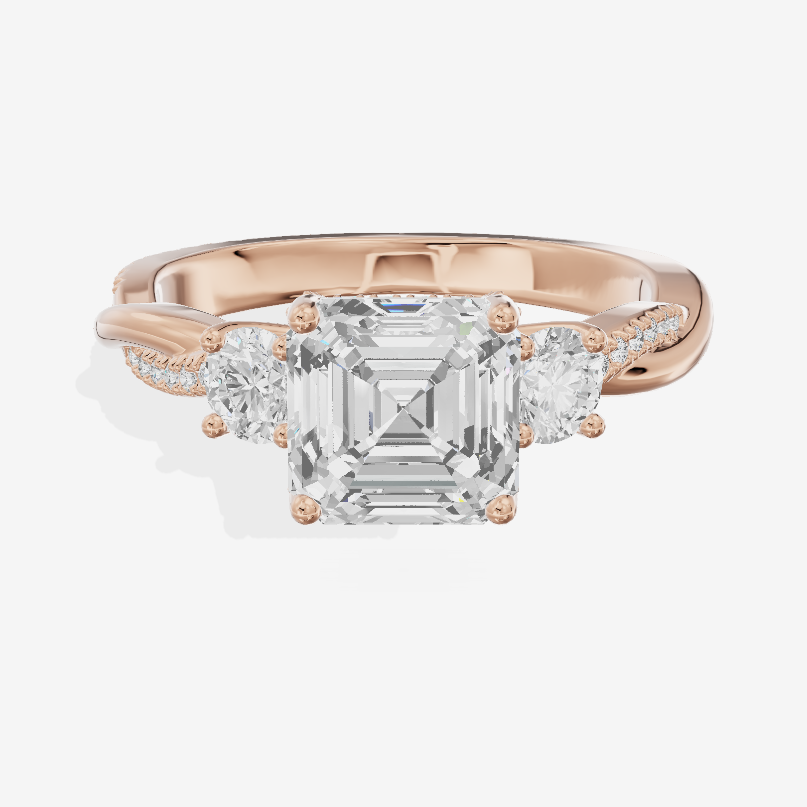 Promezza Three Stone Asscher Engagement Ring (1/10 ct. tw.) in 14K Rose Gold