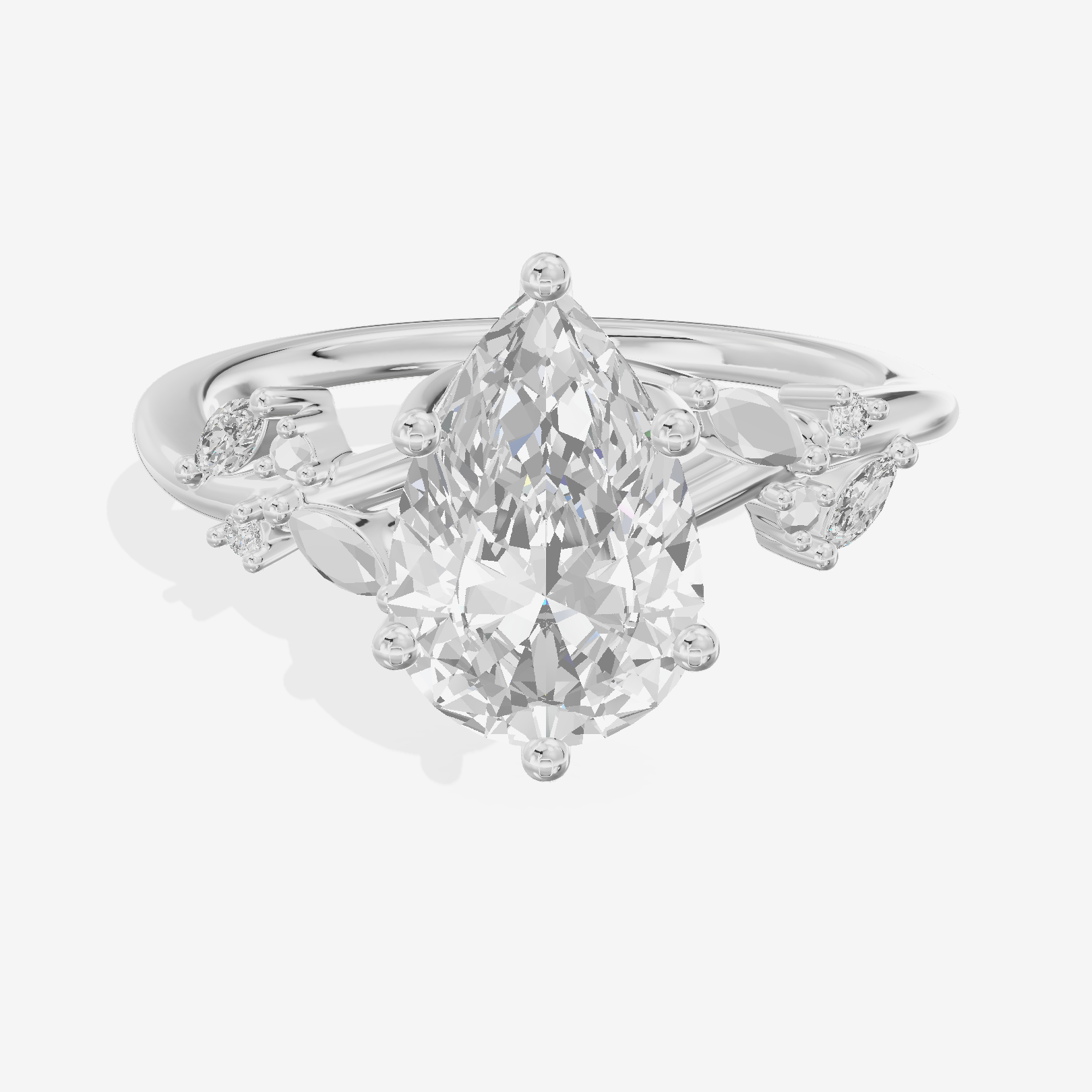 Lustrous Aurea Pear Engagement Ring with Side Stones (3/4 ct. tw.) in Platinum