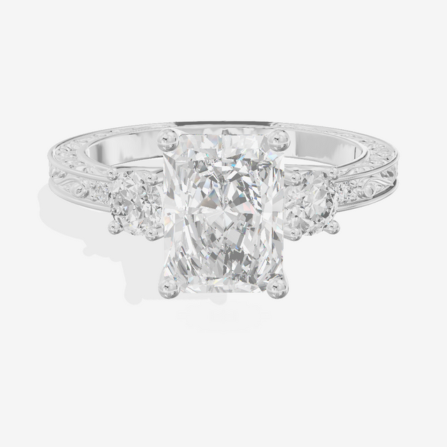 Triade Engraved Radiant Three Stone Engagement Ring (1/3 ct. tw.) in Platinum