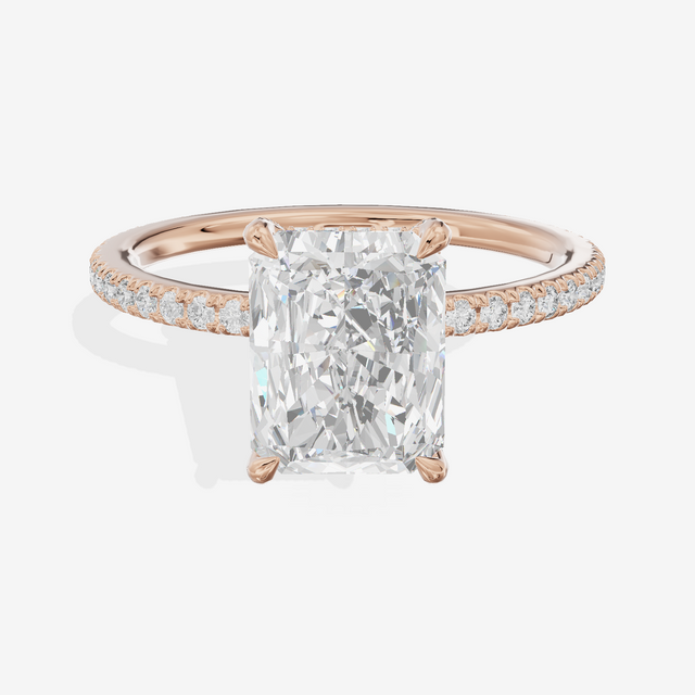 Lustrous Sincere Radiant Engagement Ring with Side Stones (1/3 ct. tw.) in 18K Rose Gold