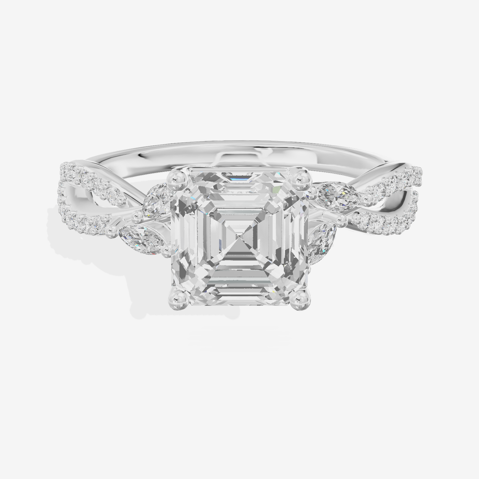 Luxe Lumera Asscher Engagement Ring with Side Stones (1/4 ct. tw.) in Platinum
