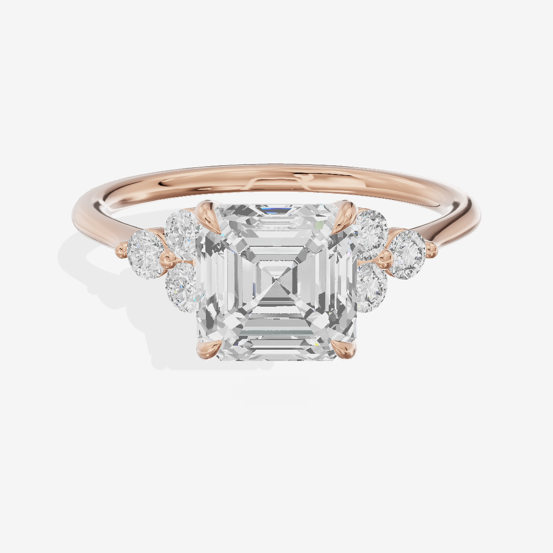 Luxe Trueheart Asscher Engagement Ring with Side Stones (1/5 ct. tw.) in 14K Rose Gold