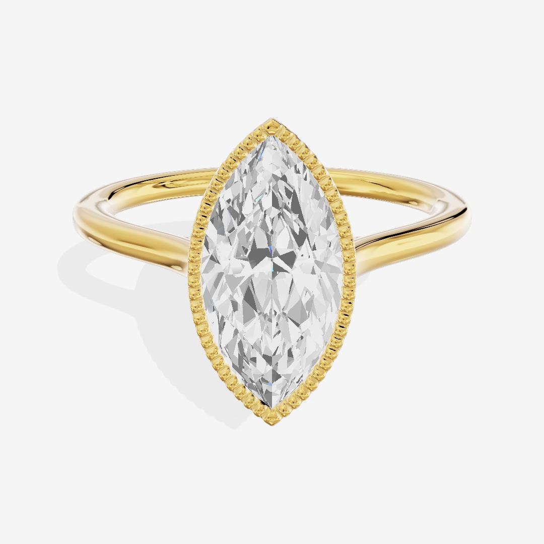 Modern Coeurine 1.5mm Marquise Bezel Engagement Ring in 18K Yellow Gold