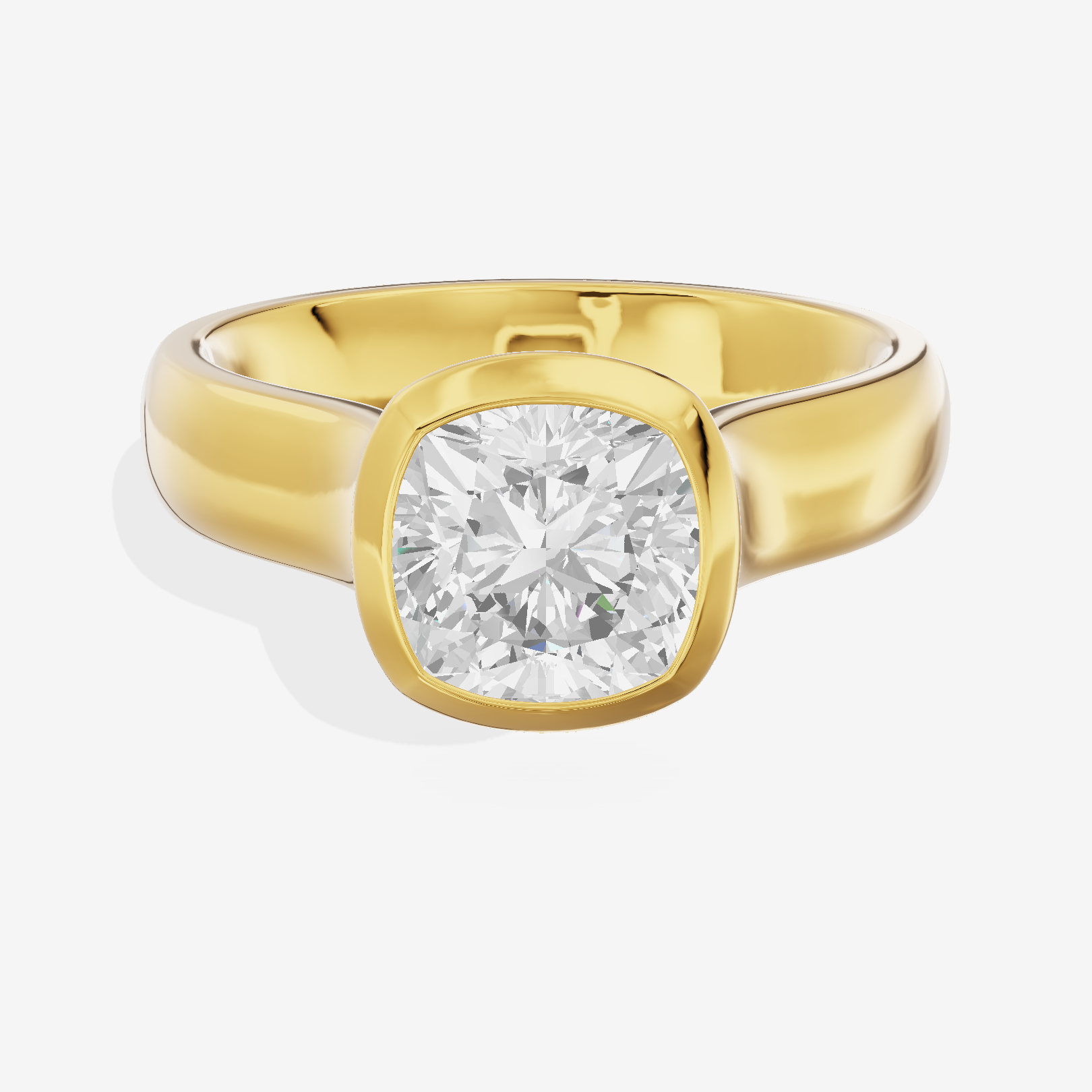 Cherubine 4mm Cushion Bezel Engagement Ring in 14K Yellow Gold