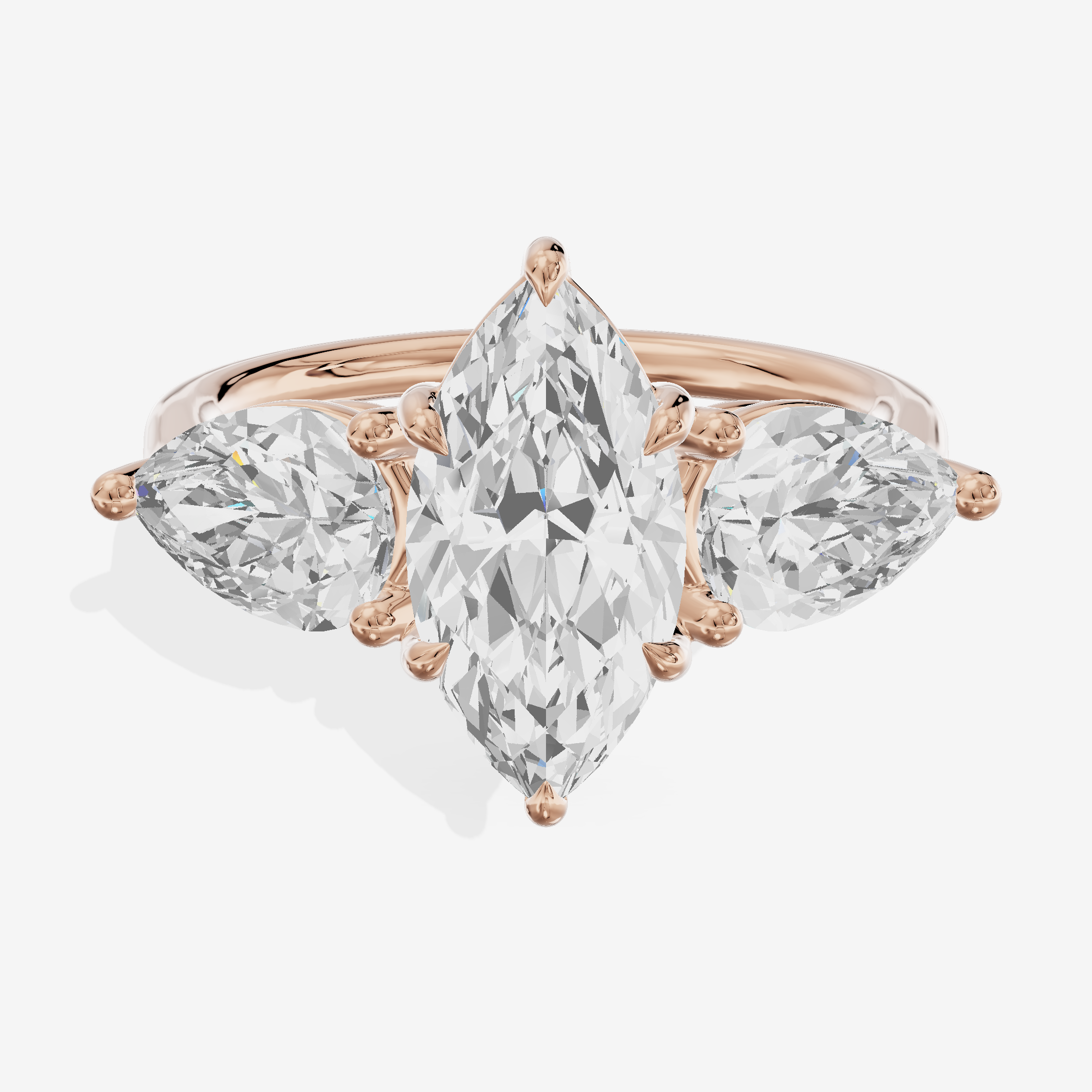 Luxe Heartline Three Stone Marquise Engagement Ring (3/4 ct. tw.) in 14K Rose Gold