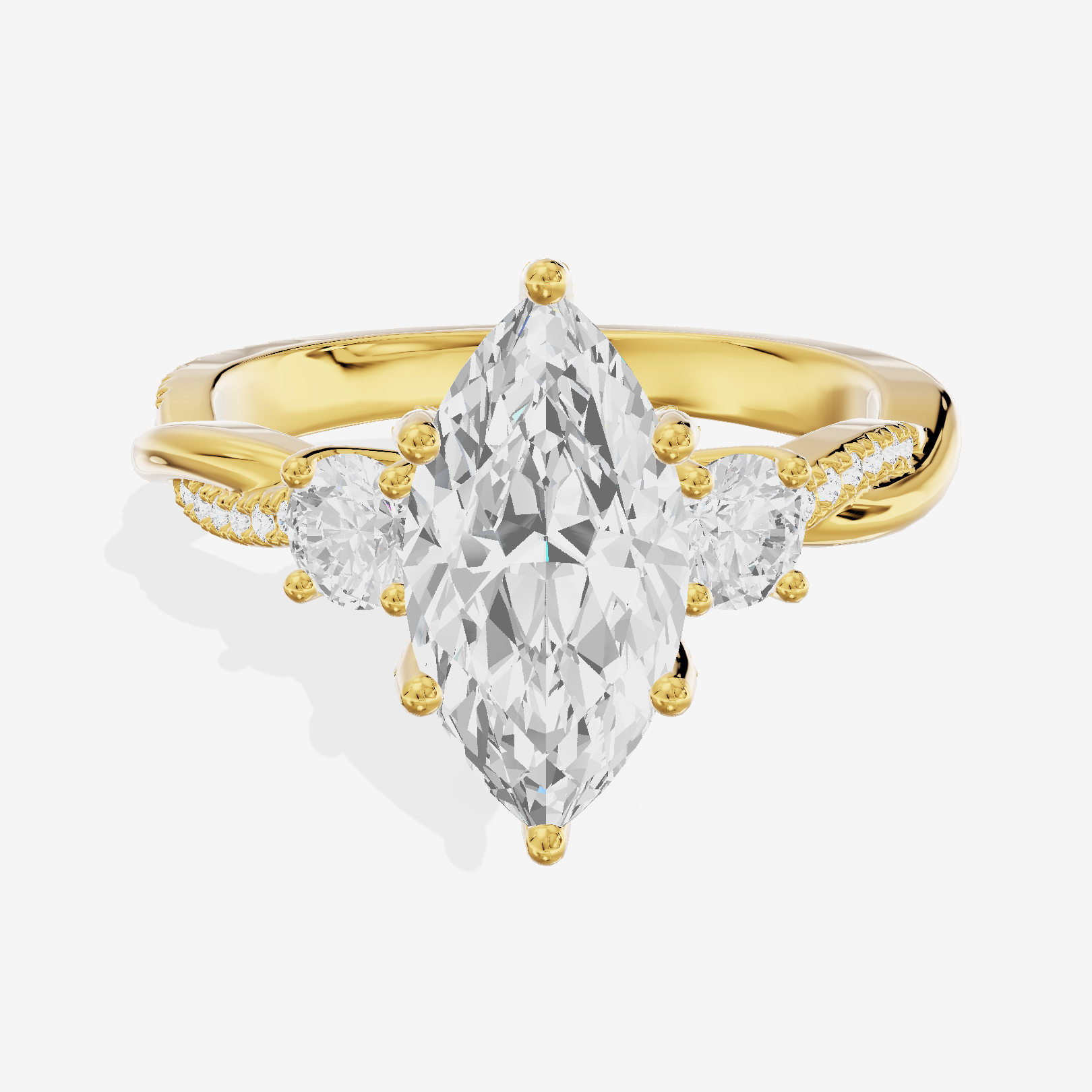 Promezza Three Stone Marquise Engagement Ring (1/10 ct. tw.) in 14K Yellow Gold
