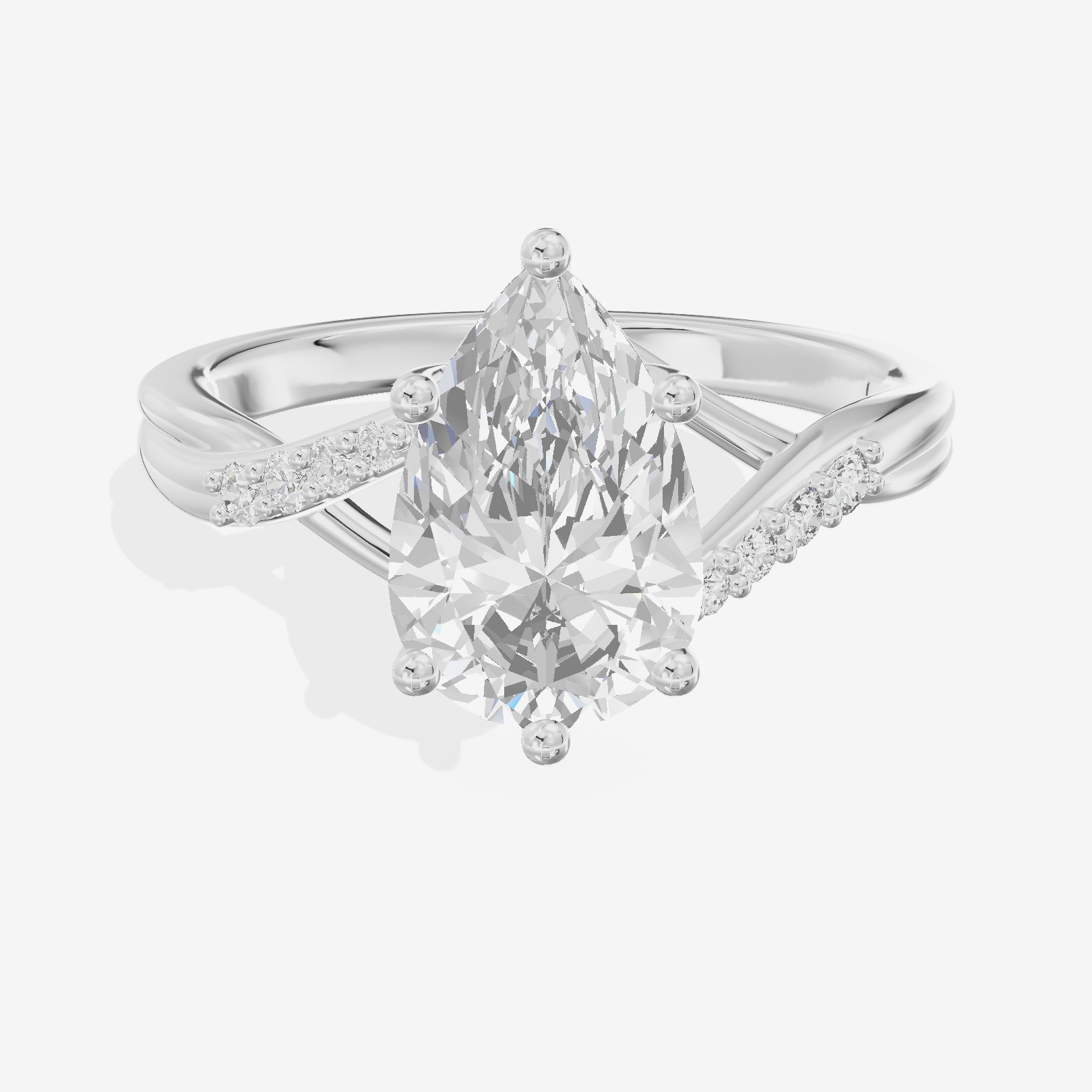 Twined Aimora Pear Engagement Ring with Side Stones (1/15 ct. tw.) in 18K White Gold