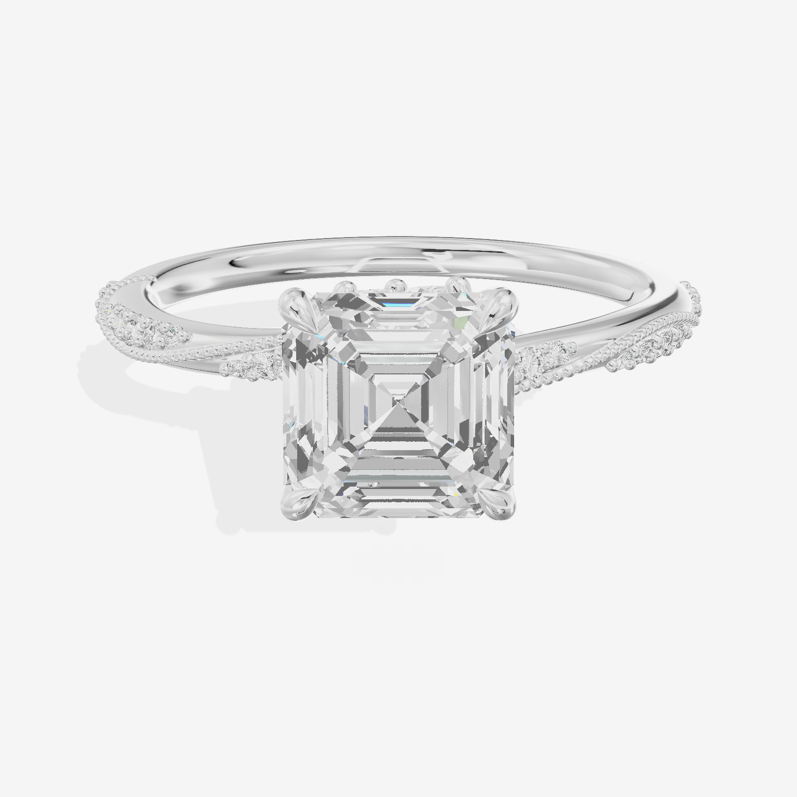Vintage Halcyon Asscher Engagement Ring with Side Stones (1/8 ct. tw.) in 14K White Gold