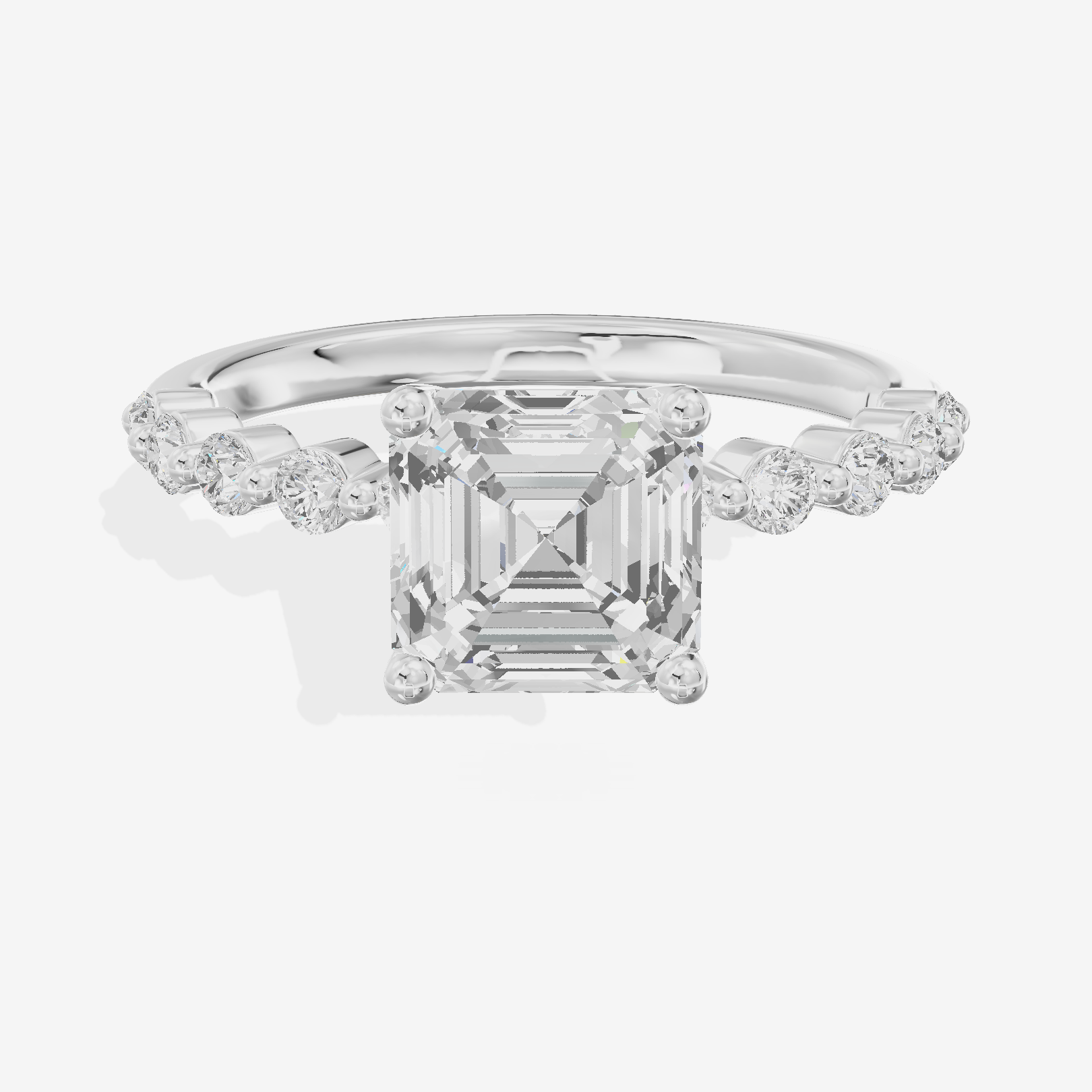 Lustrous Aimora 3mm Asscher Solitaire Engagement Ring in 18K White Gold