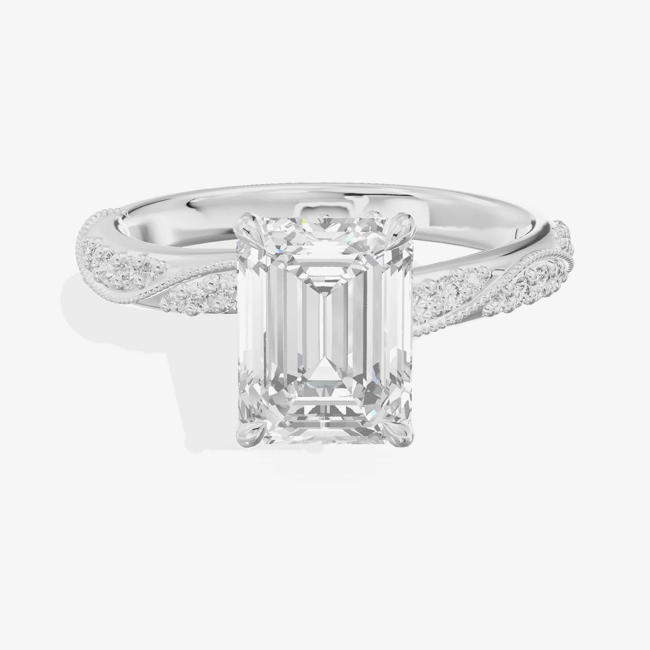 Lustrous Selenia Emerald Engagement Ring with Side Stones (1/4 ct. tw.) in Platinum