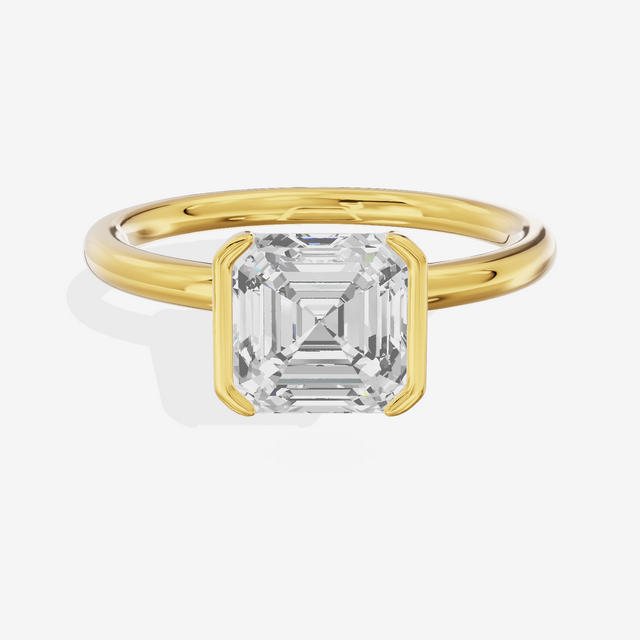 Sincere Bezel 1.8mm Asscher Solitaire Engagement Ring in 14K Yellow Gold