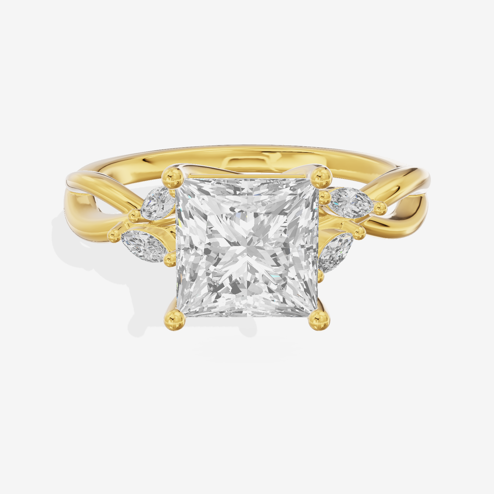 Vowsae Pavé Princess Engagement Ring with Side Stones (1/8 ct. tw.) in 18K Yellow Gold